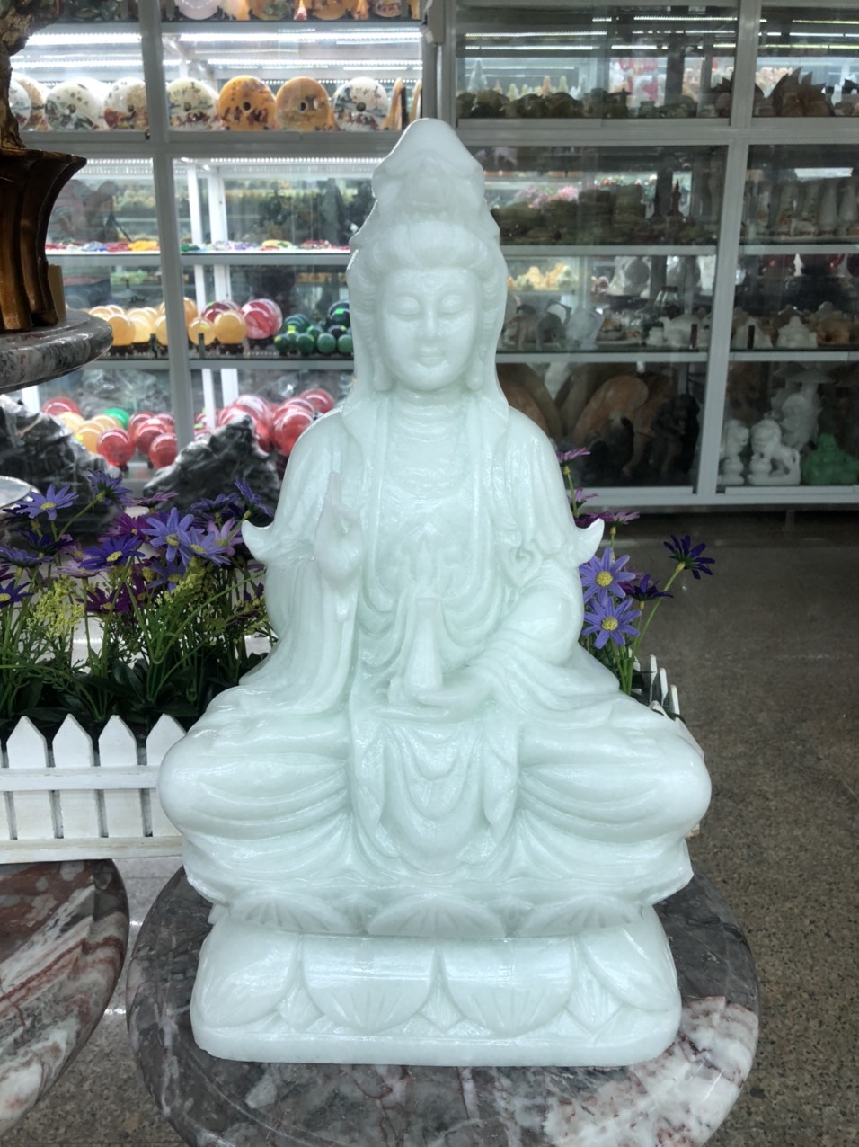 Tượng Phật Bà Quan Thế Âm Bồ Tát ngồi đài sen cầu bình an đá cẩm ...