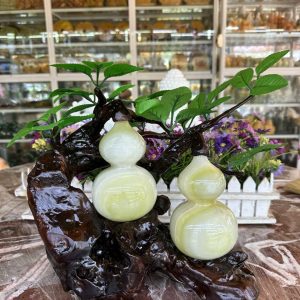 Cây tài lộc bầu Hồ Lô đôi phong thủy đá ngọc Onyx - Cao 34 cm