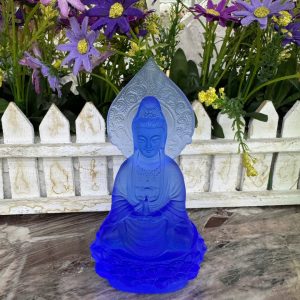 Tượng Phật Bà Quan Quan Âm đá thạch anh lưu ly nhiều màu trang trí taplo xe hơi, xe ô tô, bàn làm việc - Cao 11 cm