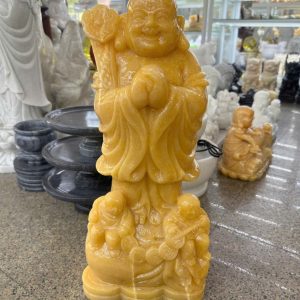 Tượng Phật Di Lặc đứng trên thỏi vàng phong thủy đá ngọc hoàng long - Cao 52 cm