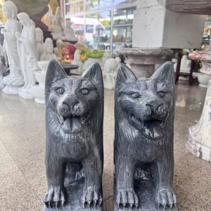 Cặp chó đá phong thủy đá cẩm thạch vân đen - Cao 40 cm