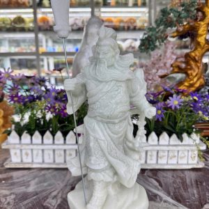 Tượng Quan Công, Quan Vũ, Quan Vân Trường đá cẩm thạch trắng - Cao 30cm