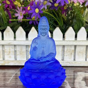 Tượng Phật quan âm ngồi đài sen đá lưu ly - Cao 12 cm