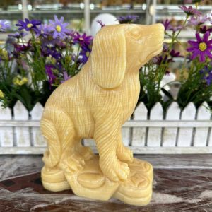 Tượng con chó giáp tuổi tuất phong thủy đá ngọc hoàng long đặt bàn làm việc - Dài 20 cm