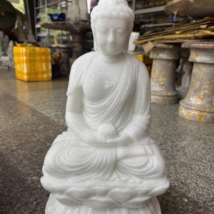Tượng Phật Adida, phật tổ như lai ngồi đài sen đá cẩm thạch trắng - Cao 50cm
