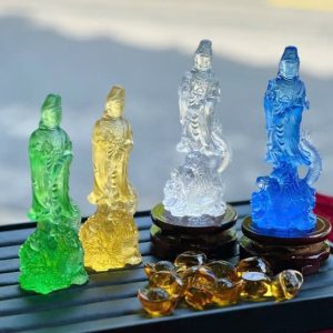 Tượng Phật Bà Quan Âm đứng cưỡi rồng đá lưu ly trang trí bàn làm việc và phòng khách - Cao 15 cm