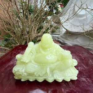 Tượng phật Di Lặc ngồi đá ngọc onyx trang trí phòng khách, bàn làm việc - Dài 15 cm