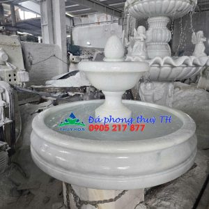 Thác nước phong thủy, đài phun nước đá trắng trang trí sân vườn, hồ cá - Cao 81cm