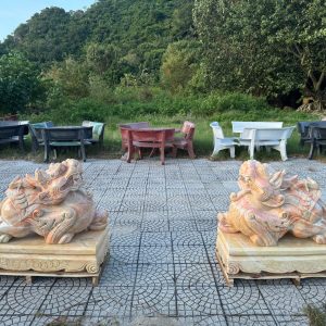 Cặp tỳ hưu đá cẩm thạch vàng cà rốt - Dài 1m