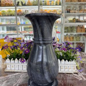 Bình bông, lọ hoa thờ cúng đá cẩm thạch vân đen - Cao 35cm