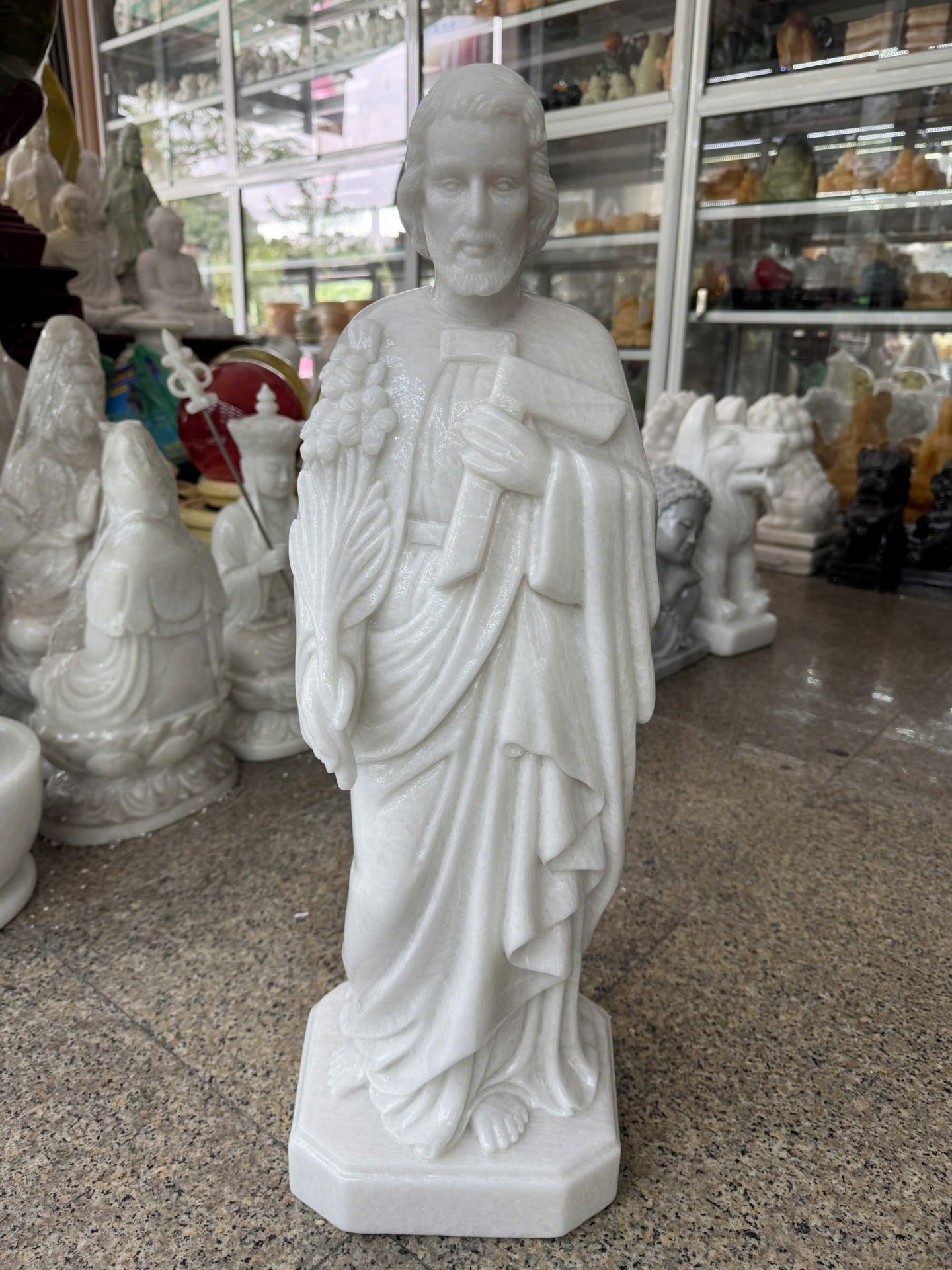 Tượng công giáo, Tượng thánh tâm chúa Giêsu, chúa Jesus đá trắng – Cao 60cm
