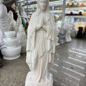 Tượng Chúa chắp tay cầu nguyện, Đức Mẹ Maria đá trắng - Cao 60cm