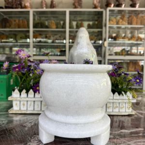 Lư hương, bát hương, bát nhang thờ cúng đặt bàn thờ đá trắng - Cao 20cm