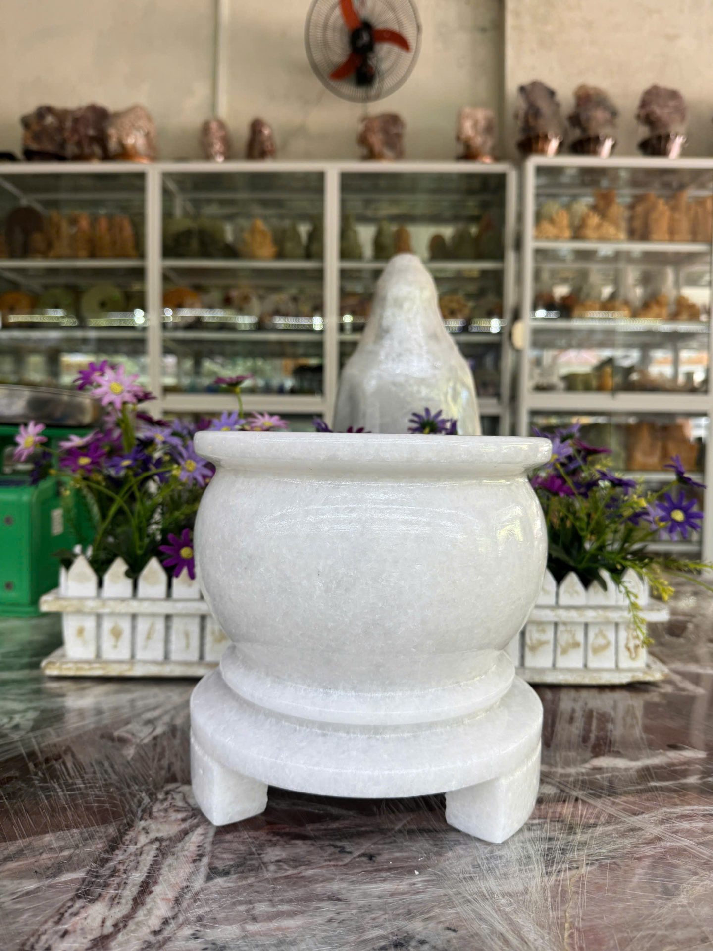 Lư hương, bát hương, bát nhang thờ cúng đặt bàn thờ đá trắng – Cao 20cm