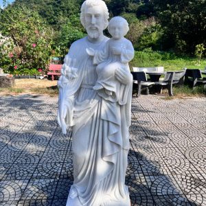 Tượng Thánh Giuse bế chúa đá cẩm thạch trắng - Cao 1m5