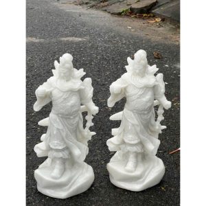 Tượng Quan Công, Quan Vân Trường đứng đá cẩm thạch trắng - Cao 30cm