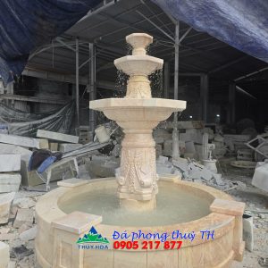 Thác nước đài phun nước đá trắng trang trí sân vườn, hồ cá, khách sạn - Cao 2m