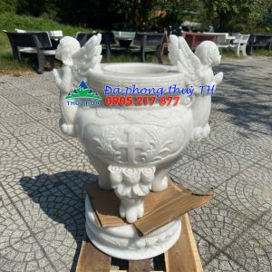 Lư hương, bát hương, bát nhang thờ cúng chạm thánh giá thiên chúa giáo đặt bàn thờ, mộ đá trắng - Cao 80 cm