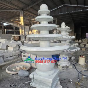 Thác nước đài phun nước đá trắng trang trí sân vườn, hồ cá, khách sạn - Cao 1m8