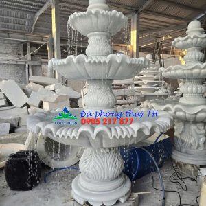 Thác nước đài phun nước đá trắng trang trí sân vườn, hồ cá, khách sạn - Cao 1m8