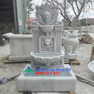 Thác nước đài phun nước đá trắng trang trí sân vườn, hồ cá, khách sạn - Cao 2m5