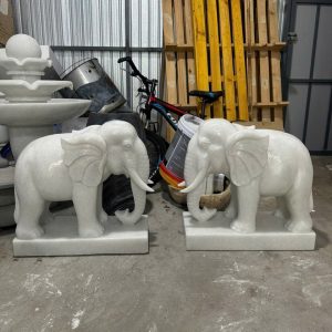 Cặp tượng con voi phong thủy gác cổng đá cẩm thạch trắng - Dài 60 cm