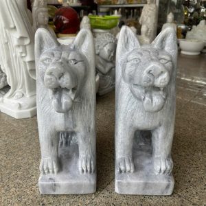 Cặp tượng chó đá phong thủy đá xám gác cổng - Cao 40 cm