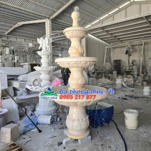Thác nước phong thủy luân hồi, đài phun nước đá vàng cà rốt trang trí sân vườn, hồ cá - Cao 2m5