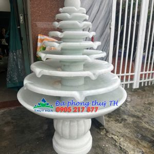 Thác nước phong thủy 9 tầng đá trắng trang trí sân vườn, hồ cá - Cao 1m2