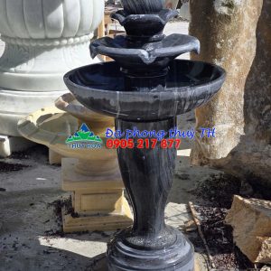 Thác nước phong thủy luân hồi đá đen trang trí nhà cửa, sân vườn - Cao 1m2