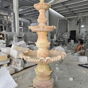 Thác nước, Đài phun nước phong thủy đá vàng cà rốt trang trí sân vườn - Cao 2m5