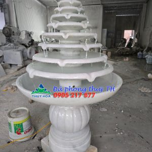 Thác nước phong thủy đá trắng trang trí sân vườn, hồ cá - Cao 1m6