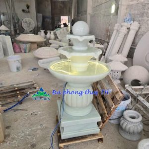 Thác nước, Đài phun nước phong thủy đá trắng có đế và đèn led trang trí sân vườn - Cao 1m1