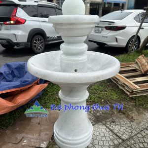 Thác nước phong thuỷ đá trắng trang trí sân vườn - Cao 1,1 m