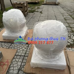 Cặp Quả cầu đá, Bi cầu để trụ cổng đá cẩm thạch trắng - Cao 50cm