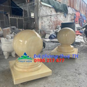 Cặp Quả cầu đá, Bi cầu để trụ cổng đá vàng cà rốt - Cao 70cm