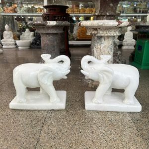 Cặp tượng voi phong thủy đá cẩm thạch trắng - Dài 30cm