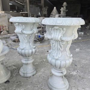 Cặp chậu hoa đá cẩm thạch trắng trang trí nhà cửa - Cao 81cm