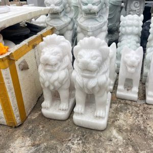 Cặp Sư Tử phong thủy gác cổng đá trắng - Cao 40 cm