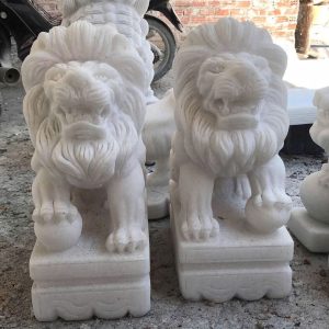 Cặp sư tử phong thủy đá cẩm thạch trắng để Cổng, Đình, Miếu - Cao 50cm