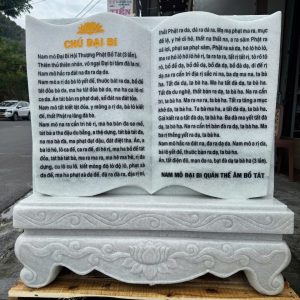 Bia đá Chú Đại Bi bằng đá trắng nguyên khối kếp hợp đế hoa văn đài sen