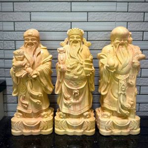 Bộ tượng Tam Đa Phúc Lộc Thọ đá vàng cà rốt trang trí nhà cửa - Cao 40cm