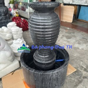 Thạch Thủy Bình phong thủy đá cẩm thạch vân đen trang trí nhà, sân vườn, hồ cá - Cao 60cm