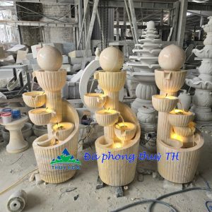 Thác nước phong thuỷ đá vàng cà rốt trang trí nhà cửa, sân vườn - Cao 1m33