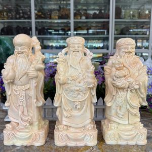 Bộ tượng Tam Đa Phúc Lộc Thọ đá cẩm thạch vàng cà rốt trang trí nhà cửa - Cao 30cm