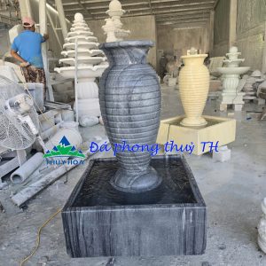 Thạch Thủy Bình phong thủy đá cẩm thạch vân đen trang trí nhà, sân vườn, hồ cá - Cao 90cm