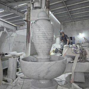 Thạch Thủy Bình phong thủy đá cẩm thạch trắng xám trang trí nhà, sân vườn, hồ cá - Cao 1,33m