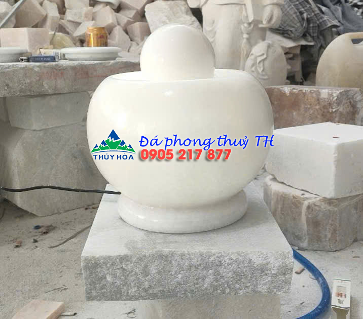 Thác nước phong thủy luân hồi đá câm thạch trắng – Cao 23 cm